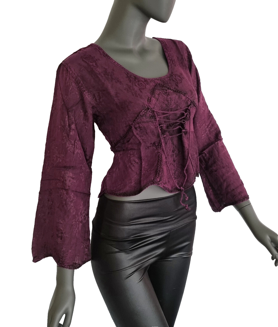 Kurz-Bluse Boho Hippie Ethno lila bordeaux vintage Gr.34-38 freesize