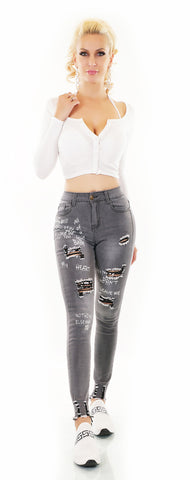 Miss RJ Skinny Jeans grau Risse Gr.34,36,38