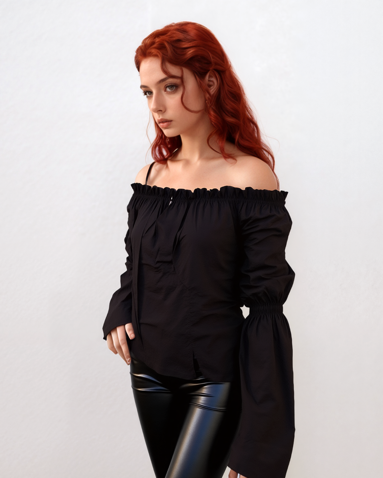 Mittelalter Gothic Pirat Larp Carmen-Bluse schwarz Gr.34-38