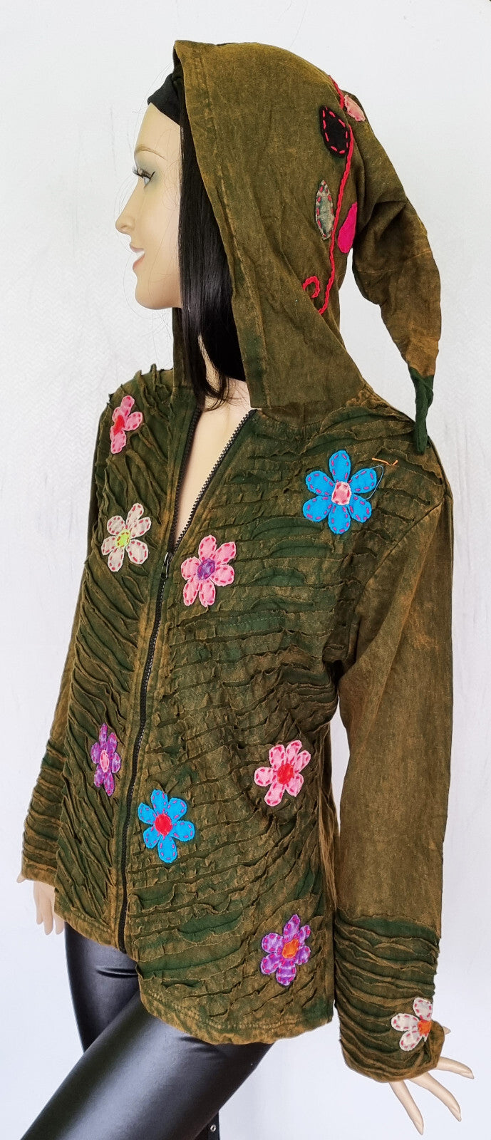 Gugel Razor Cut Patchwork Nepal Goa Ethno Flower Power Vintage Gr.34-38 onesize