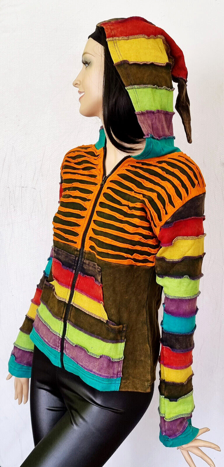 Razor Cut Gugel Patchwork Jacke Nepal Goa Ethno Gr.34-38