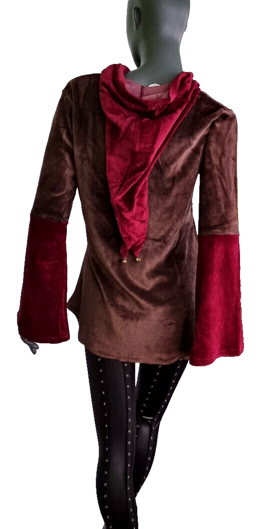 Gugel Nickisamt Sweater Gothic Witch Medieval Larp schwarz-bordeaux Gr.36-42