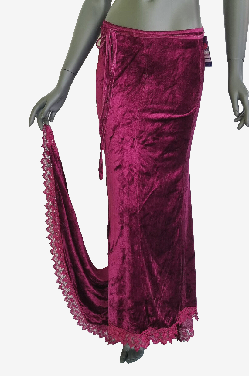Maxirock Samtrock mit Schleppe Gothic Punk Larp bordeaux/violett Gr.34/36