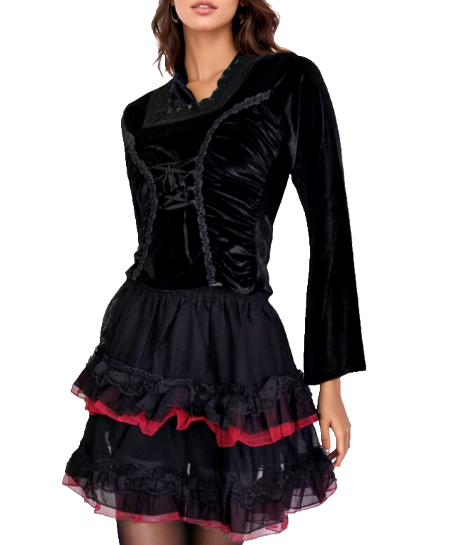 Bäres Tüllrock Spitze Gothic Punk Rock Dark schwarz rot Gr.34-40 freesize