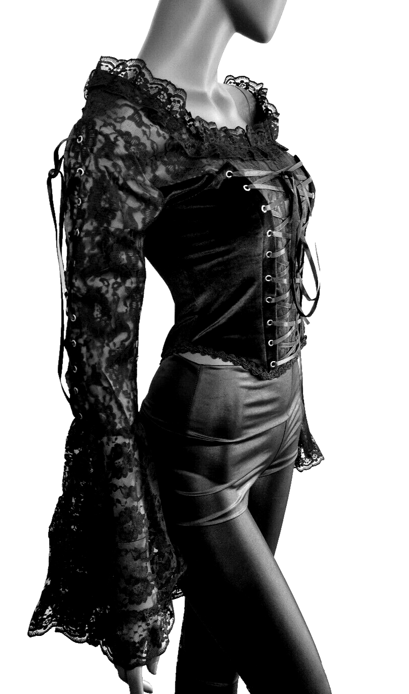 Samt Carmenbluse Mieder Spitze viktorian Barock Gothic Punk Corsagenbluse 36/38