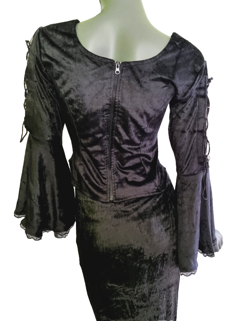 SamtBluse Miederbluse Gothic Larp Witch Medieval schwarz Gr. 34-38