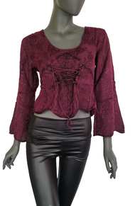 Kurz-Bluse Boho Hippie Ethno lila bordeaux vintage Gr.34-38 freesize