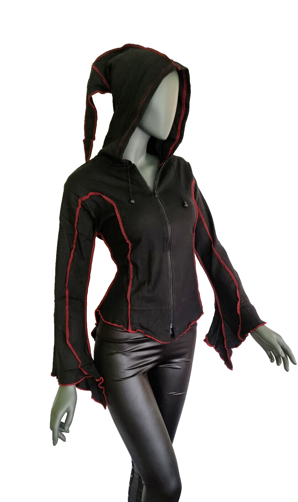 Gugel Shirtjacke Zipfel Goa Ethno Medieval Hippie Gothic schwarz-rot Gr.36-40