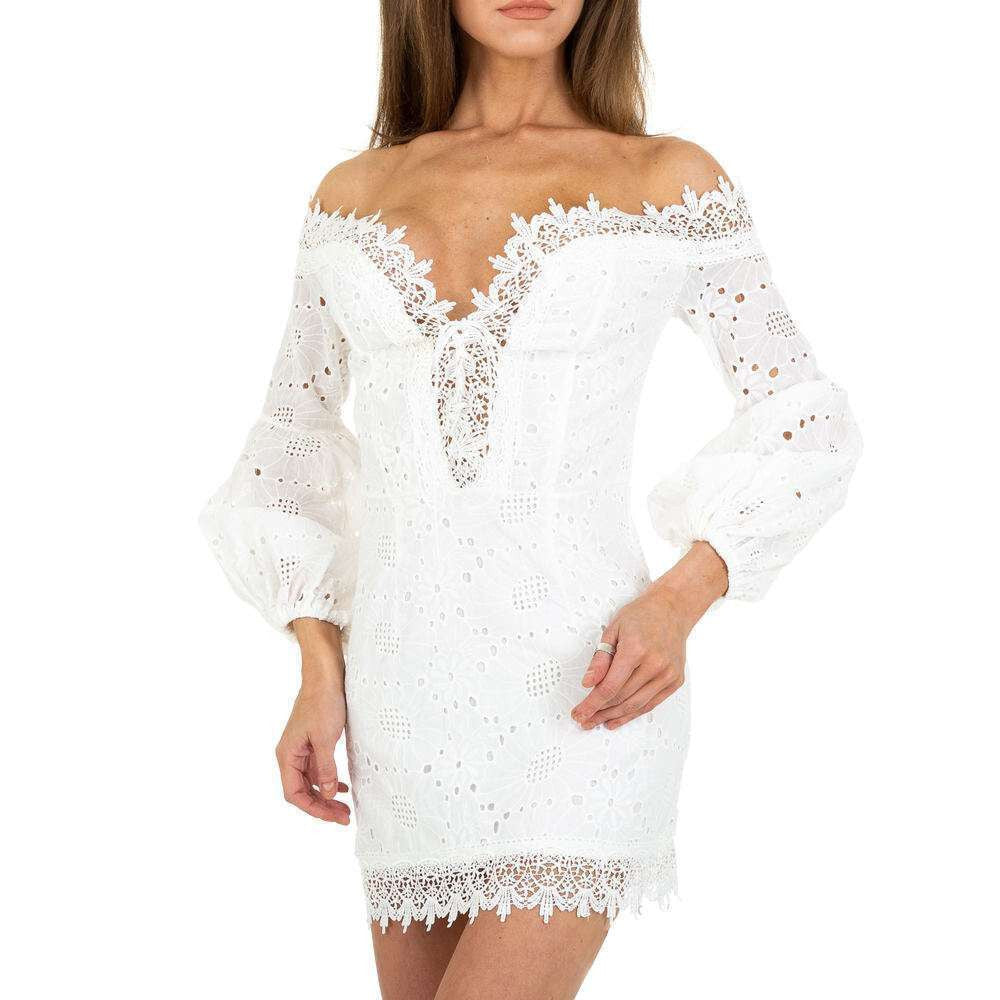 Damen Carmen Minikleid Tunika Lochmuster Boho SpitzeGr.38