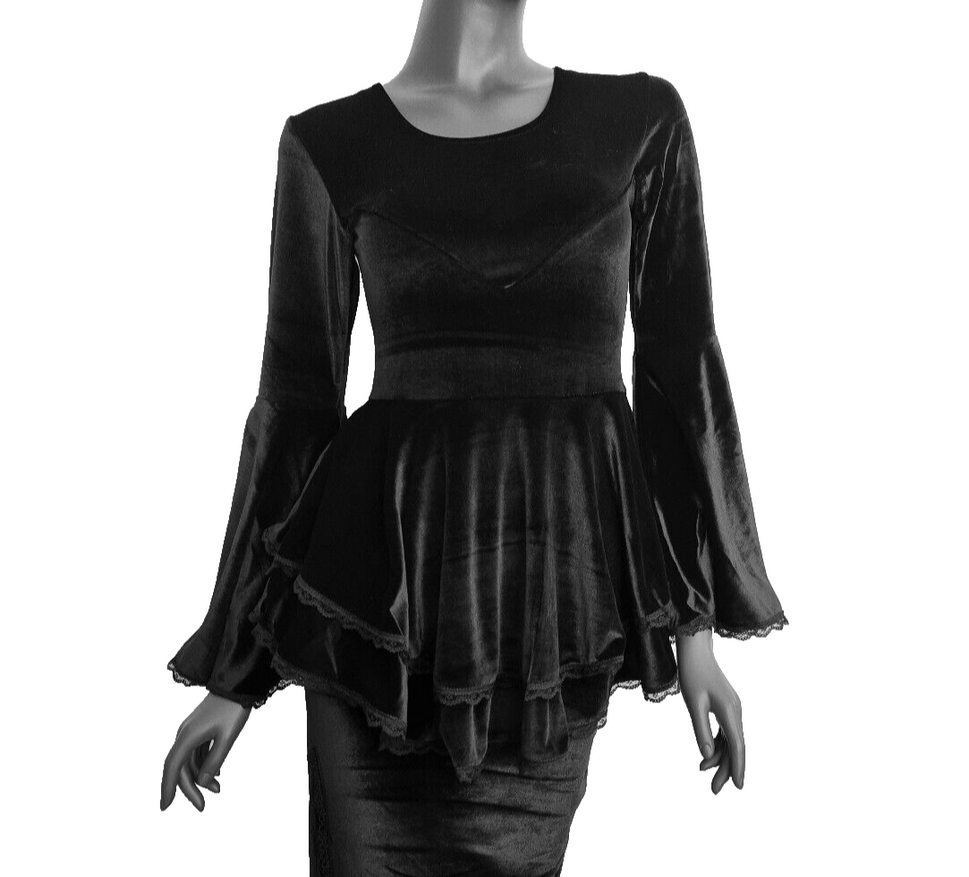 SamtTunika Gothic Witch Medieval Victorian schwarz Larp Gr.38-42