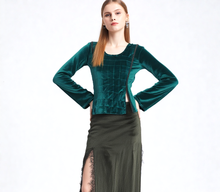 Samtshirt grün Longsleeve Gothic Mittelalter Witch Pixie Gr. 38/40