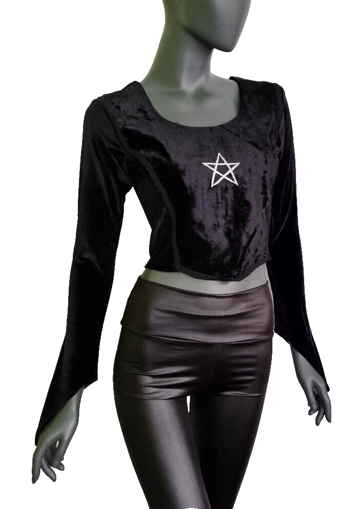 Bäres Corsagen-Top Pentagramm Gothic Witch Samt Stulpenärmel Gr.36/38