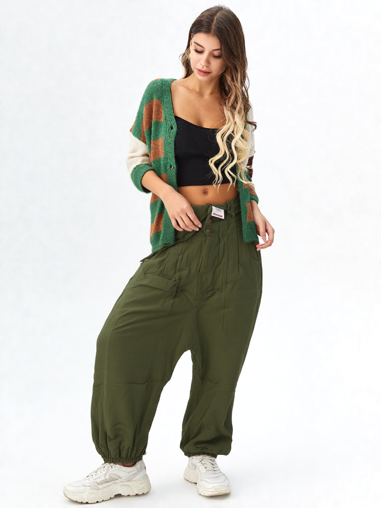 Haremshose Pumphose Aladinhose Pluderhose Yoga Goa Sarouel Baggy grün Gr.34/36