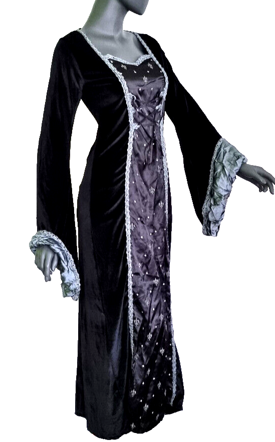 Samtkleid Maxikleid fleur de Lis Mittelalter Gothic schwarz Gr. 38/40