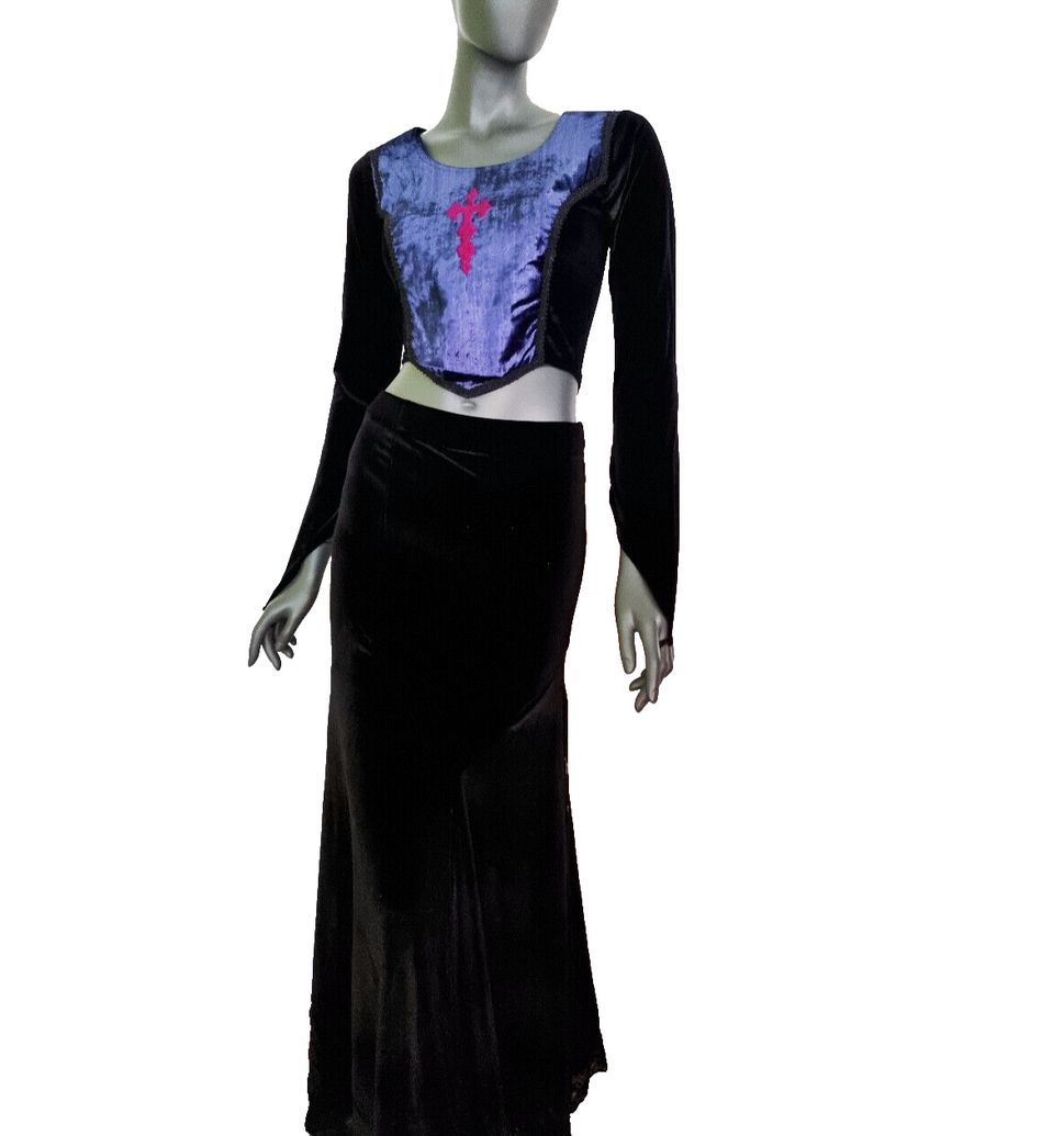 Bäres Corsagen-Top Kreuz Gothic Witch Samt Stulpenärmel schwarz Gr.34/36