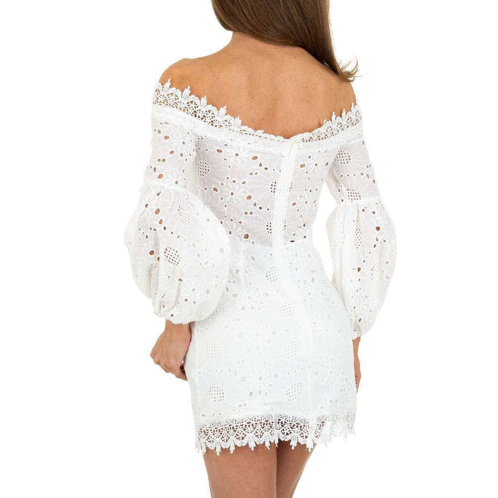 Damen Carmen Minikleid Tunika Lochmuster Boho SpitzeGr.38