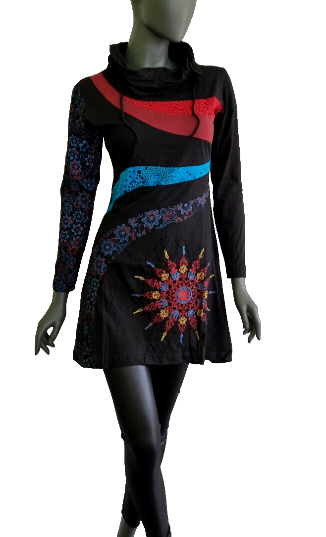 Longsleeve Kleid Nepal Patchwork Ethno Hippie Boho braun Gr. 34/36 kl.38