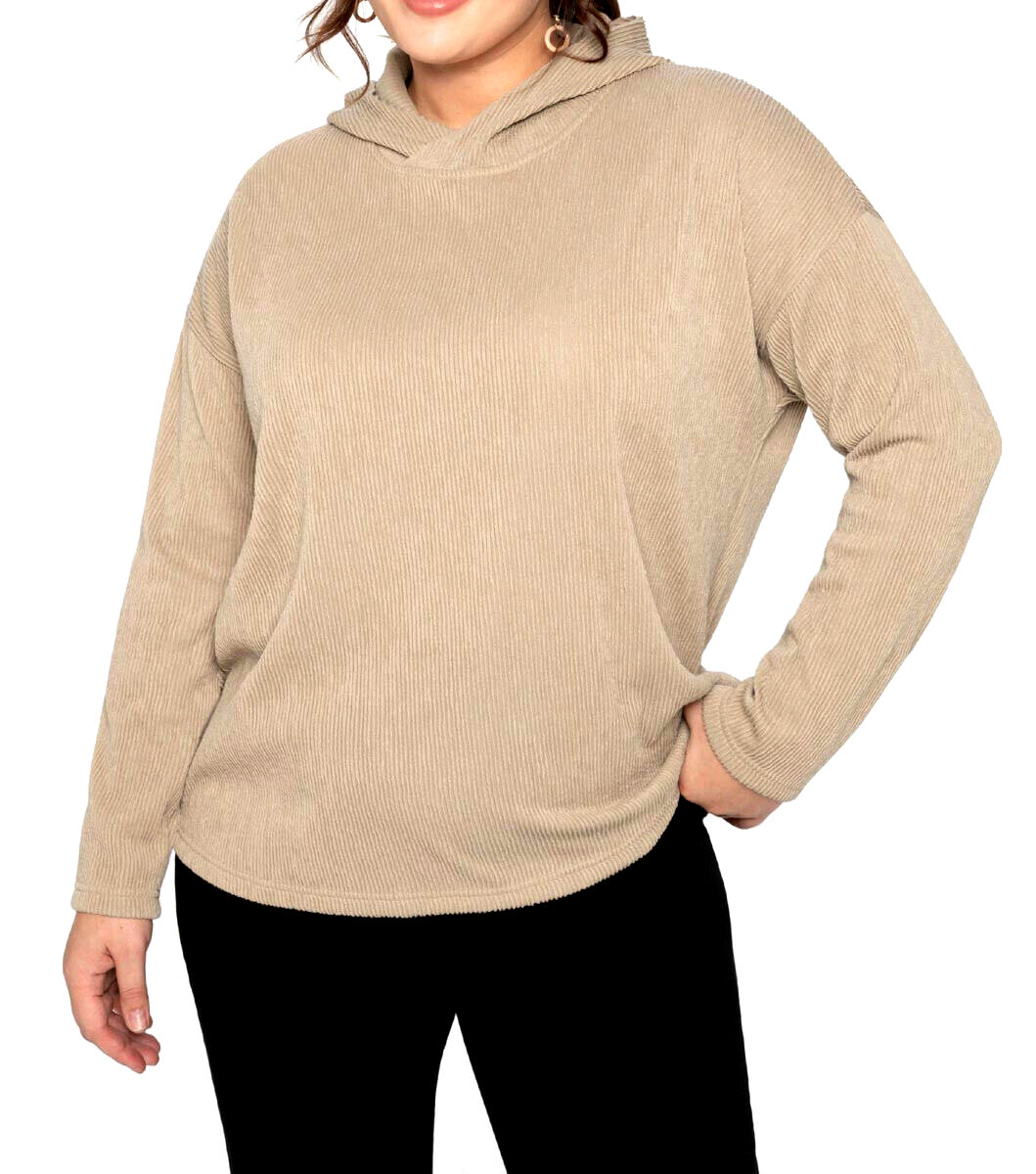 Sheego Longsleeve Struktur Kapuzenshirt Hoodie camel Gr. 52/54