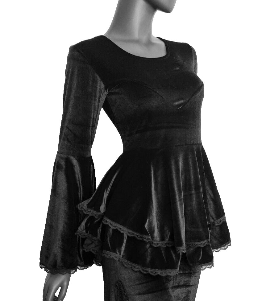 SamtTunika Gothic Witch Medieval Victorian schwarz Larp Gr.34-38