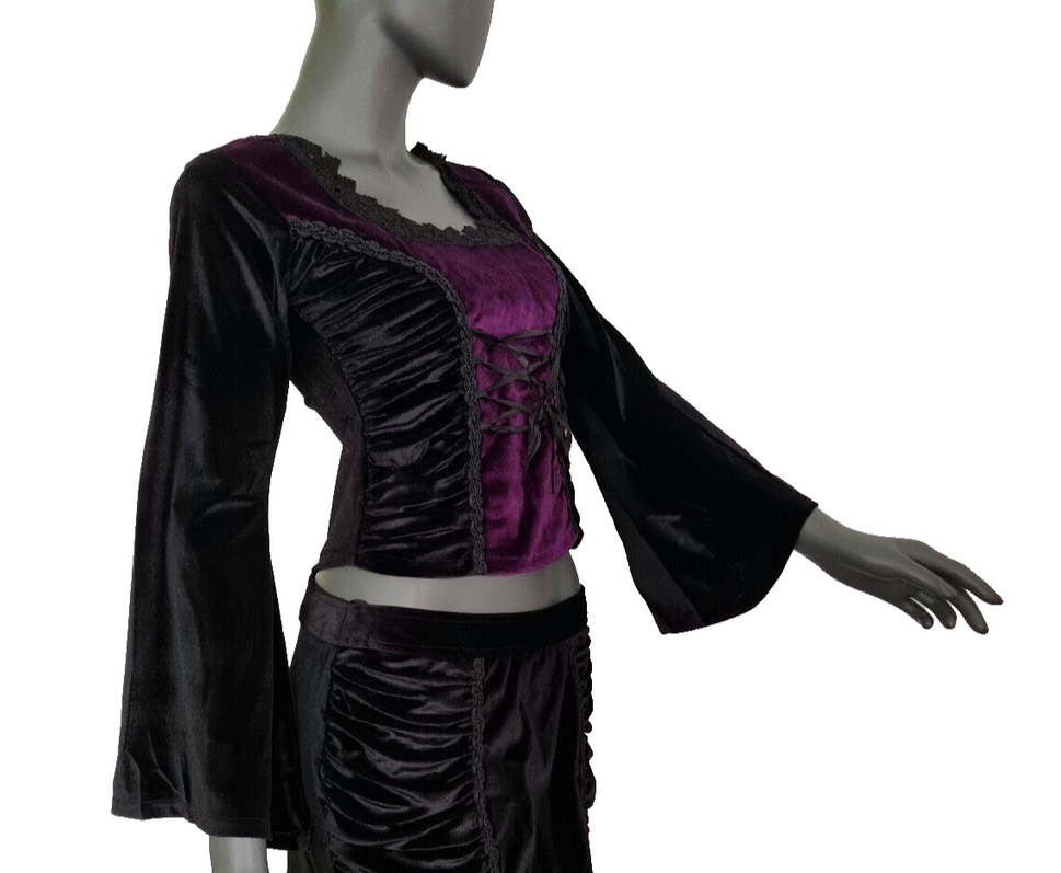 Bäres Samtshirt langarm Corsagenlook Raffung Gothic Viktorian  Gr.38-40