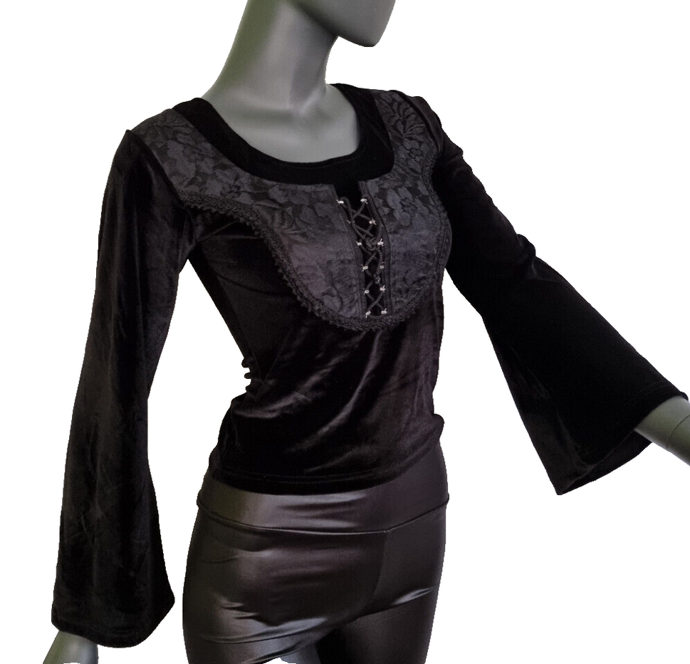 Bäres Samtshirt Schnürung Gothic Punk Mittelalter schwarz-rot Gr.34/36