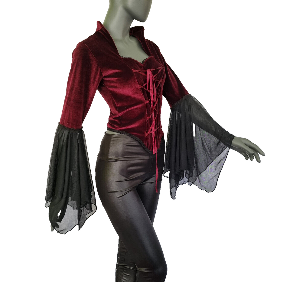 SamtBluse Gothic Larp dark Witch Medieval Mieder Vampir Barock Gr.34-38