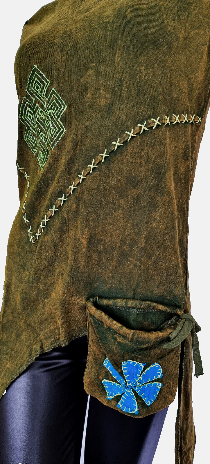 Ethno celtic Shirt Damen Zipfel Tasche Geldkatze Stickerei Ornamente Gr.34-40