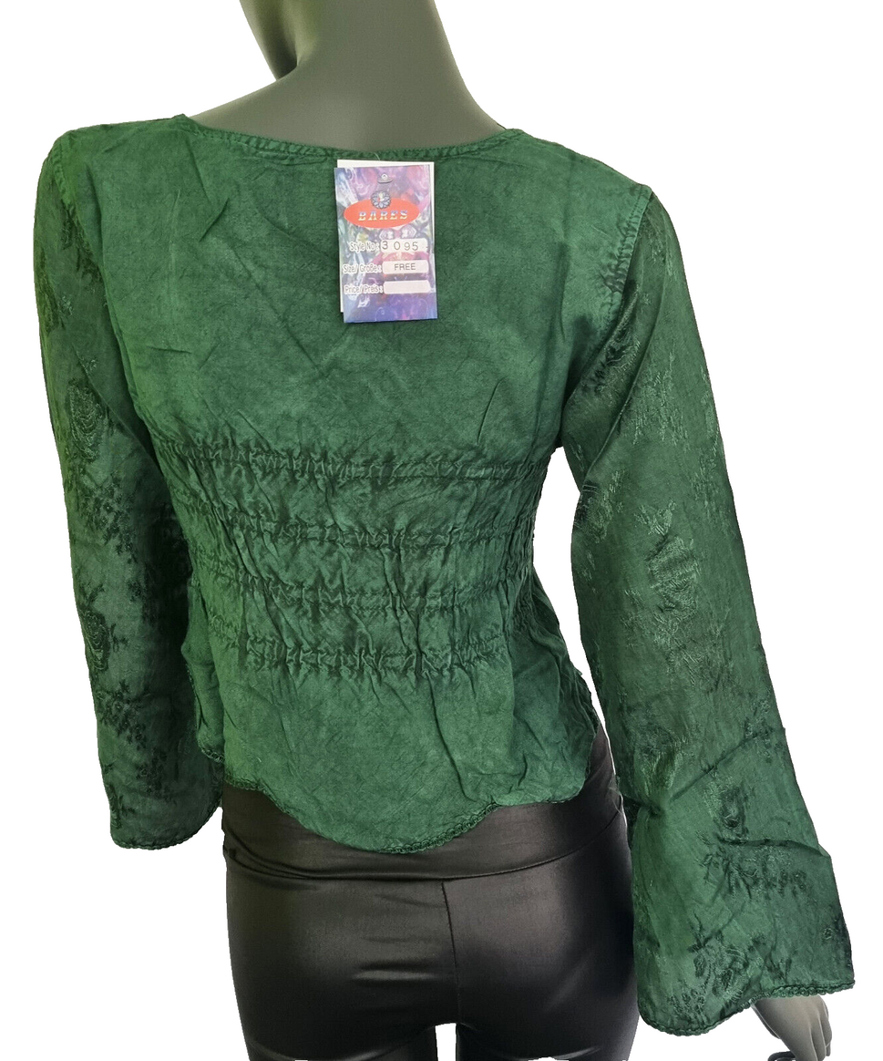 Kurz-Bluse Boho Hippie Ethno olive vintage Gr.34-38 freesize