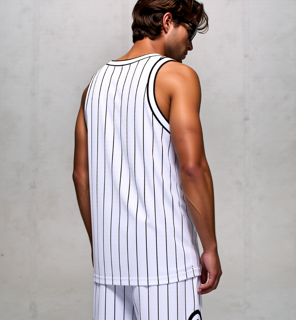 Karl Kani signature pinstripe mesh Set Shorts Tanktop weiß Gr. S