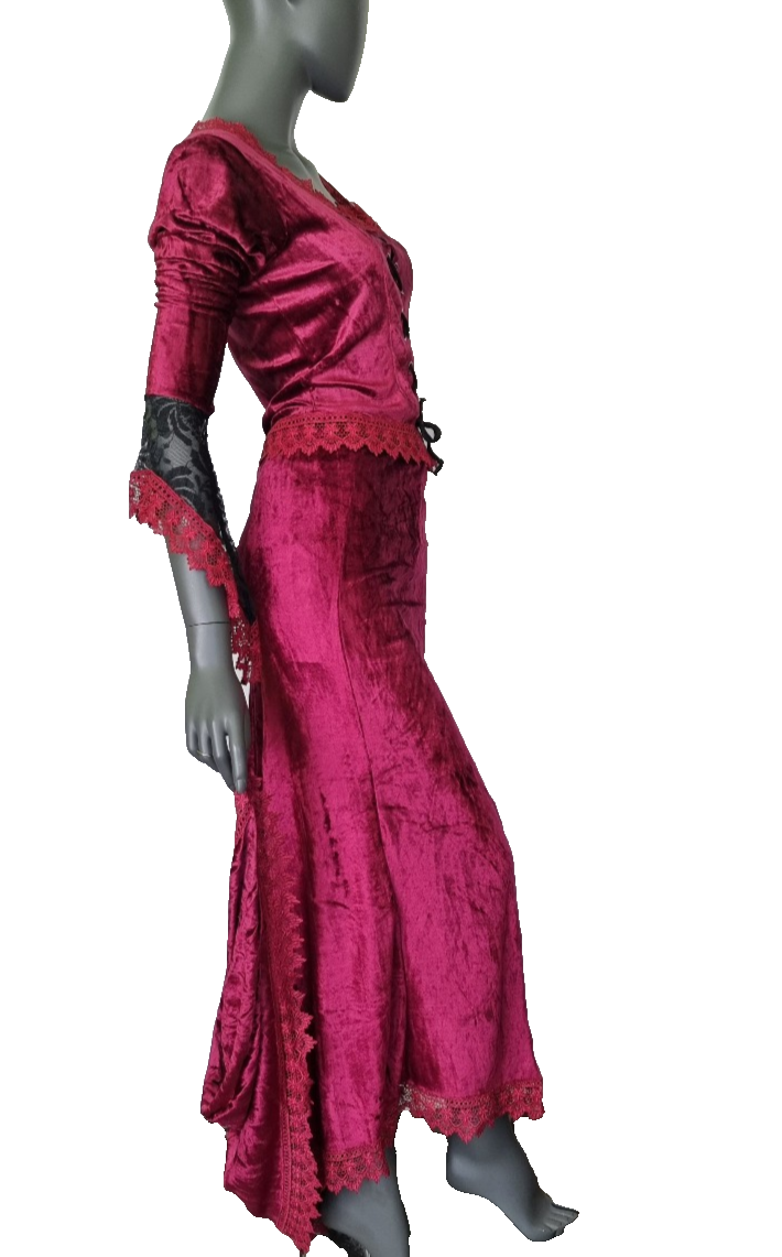 2 Teiler Rock + Bluse Gothic Barock Victorian bordeauxfarben Gr.34/36 kl.38