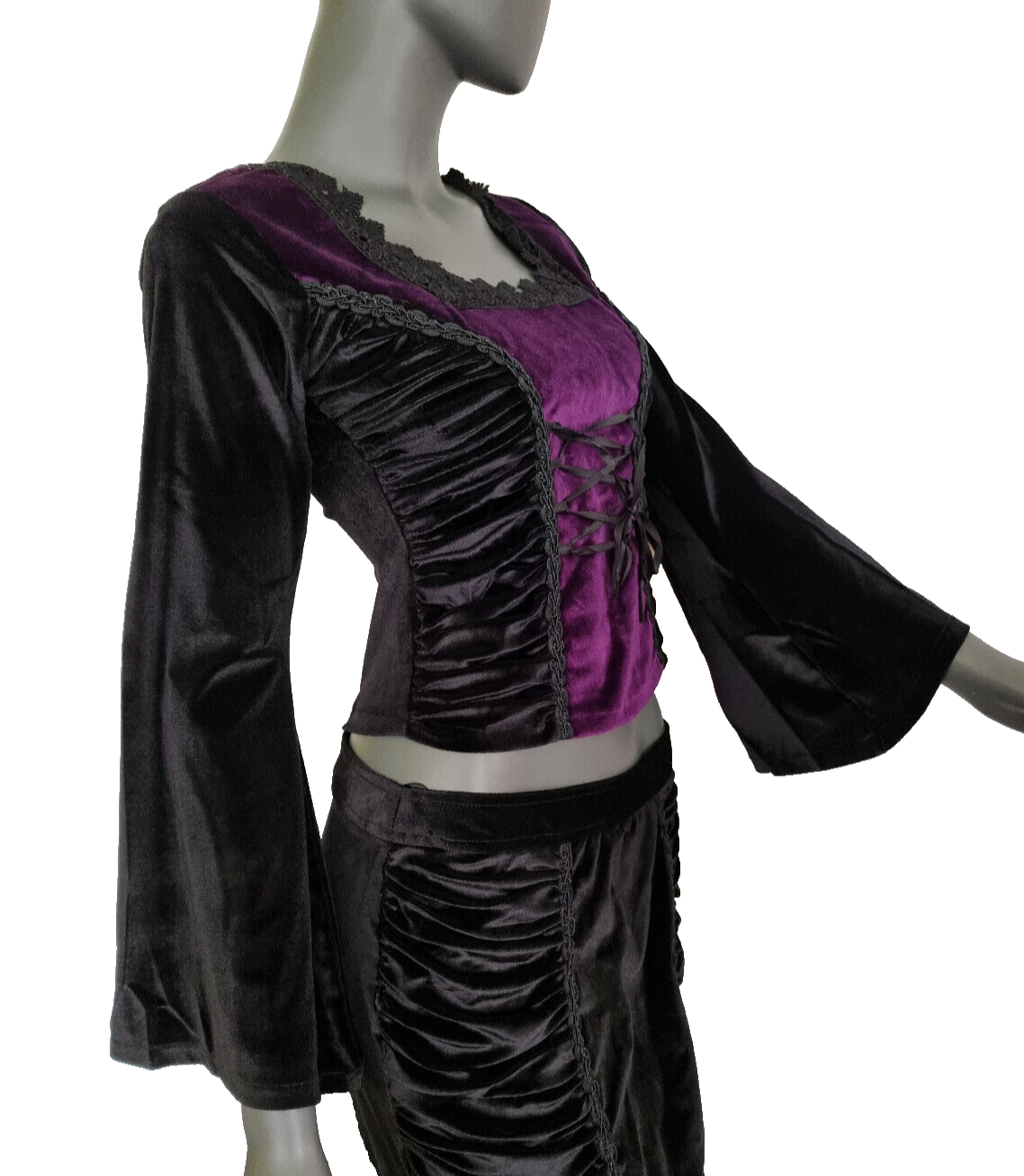 Bäres Samtshirt langarm Corsagenlook Raffung Gothic Viktorian  Gr.34/36