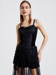 Corsagenkleid Spitze Gothic victorian Witch Zipfelkleid schwarz Gr.34/36