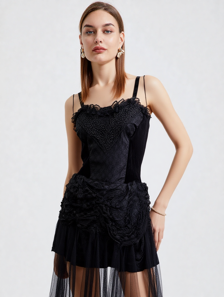 Corsagenkleid Spitze Gothic victorian Witch Zipfelkleid schwarz Gr.34/36