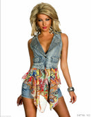 Zeige Bild AZAKA Paris Bohemian Boho Blusentop Jeansweste Hippie Nieten Zipfel Gr.36/38 1
