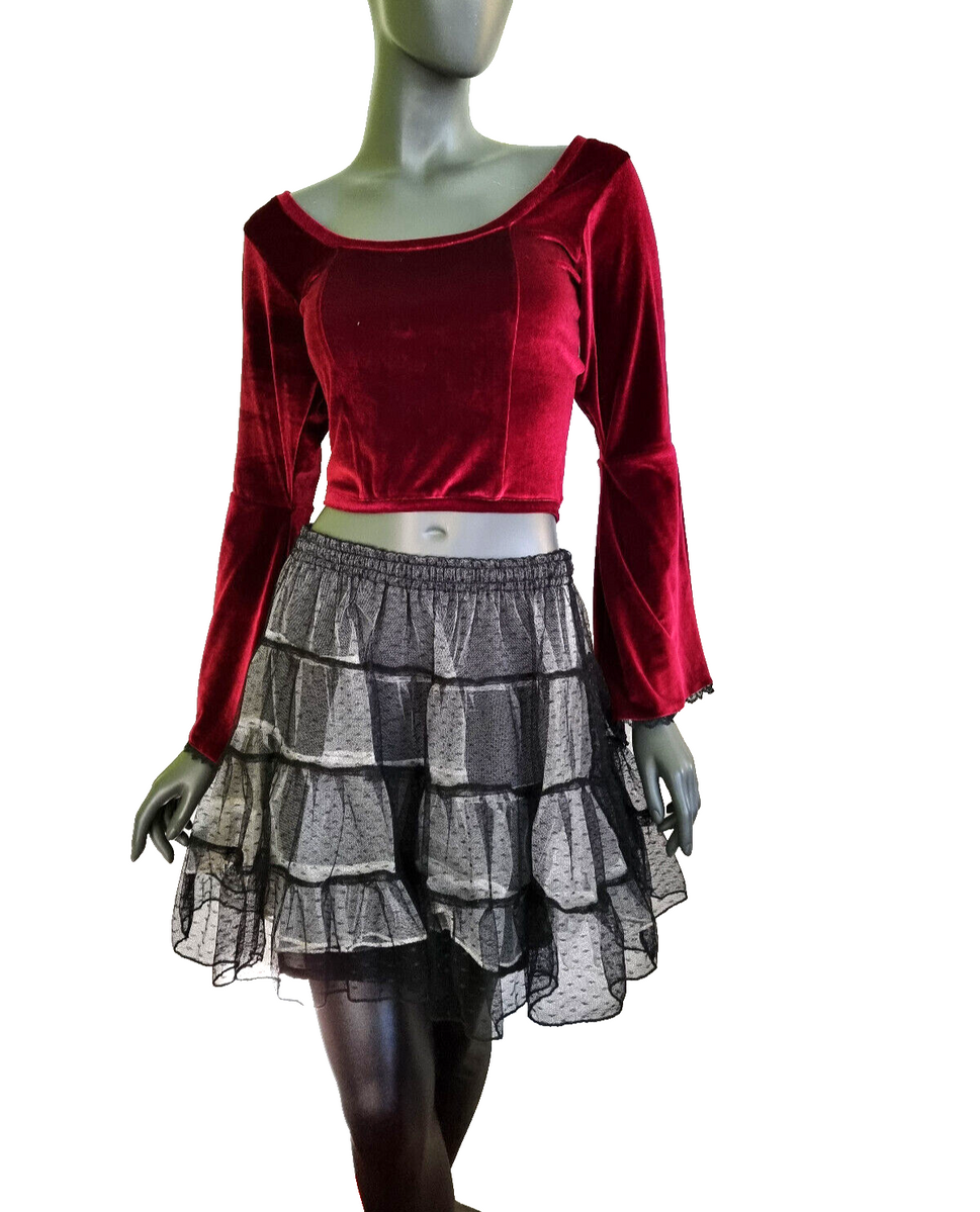 Samtshirt Glockenärmel Gothic Medieval victorian bordeauxrot Gr. 34-38