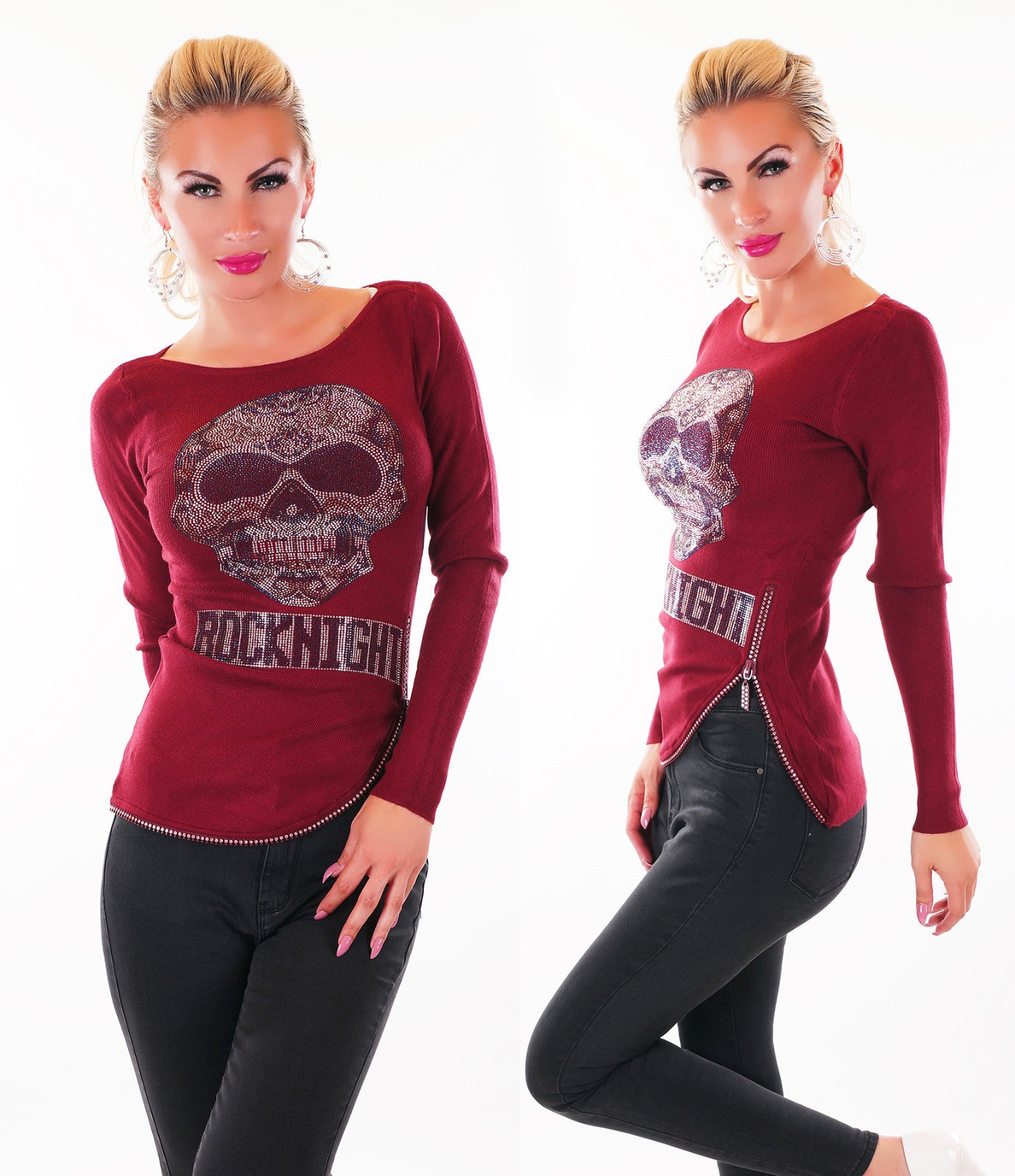 ENZORIA Pulli mit Srass und Nieten Skull Gr.34/36
