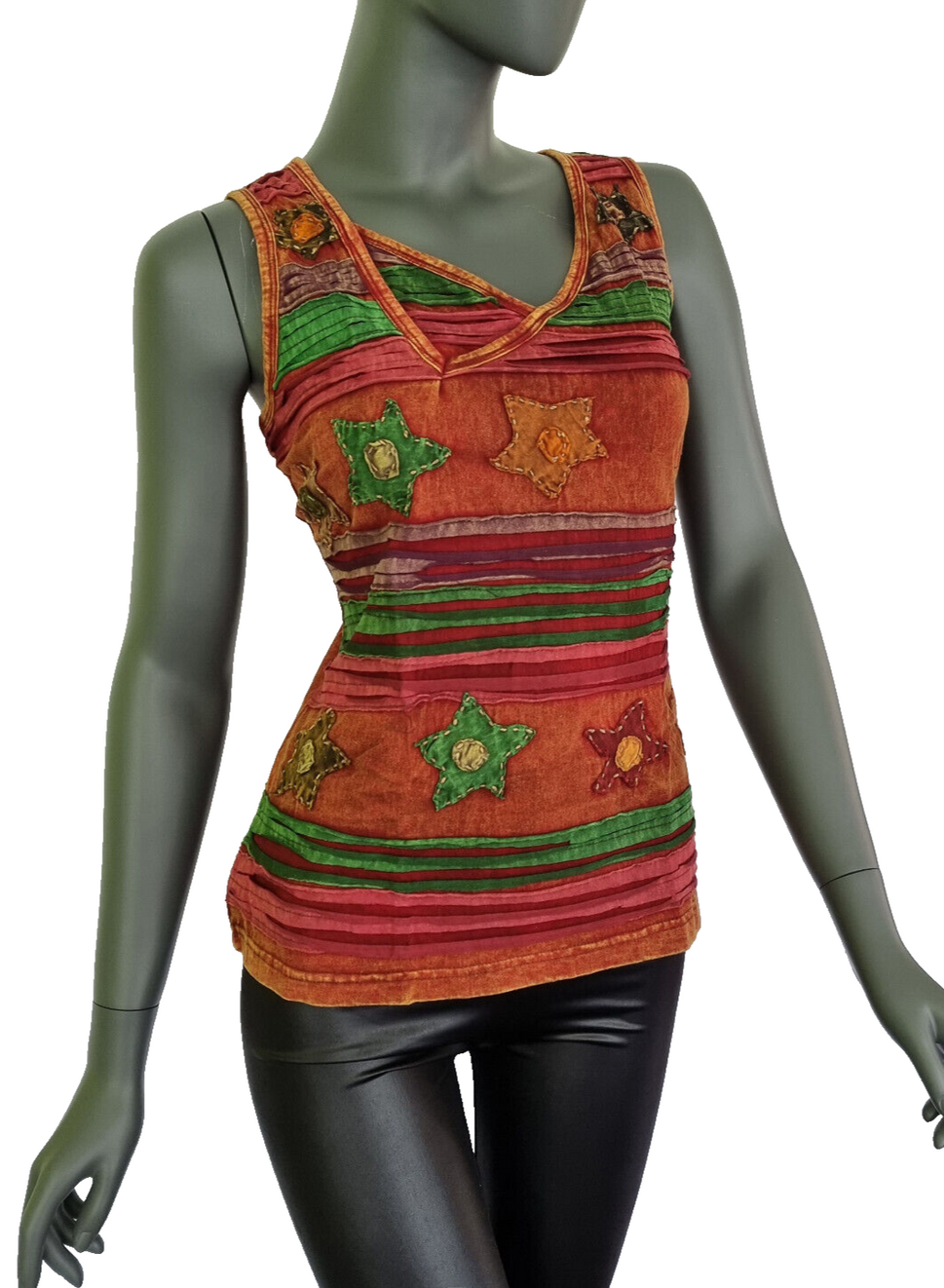 Razor Cut Damen Top Ethno Nepal Flower Hippie Boho Vintage Gr. 34/36