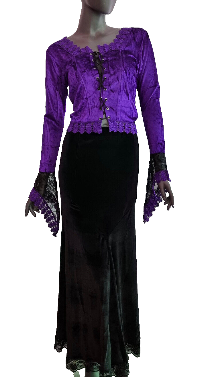 Samtbluse Schnürung  Spitze Gothic Victorian Barock Zipfelärmel Gr.34/36 kl.38