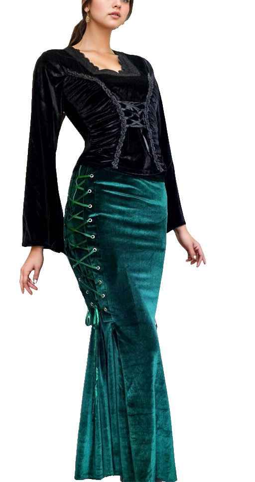 Bäres Maxirock Corsagenrock Samt victorian gothic Mermaid grün Gr.36/38