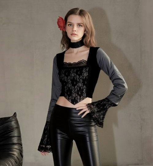 Miedertop Samt Spitze Gothic victorian barock schwarz Gr. 36/38