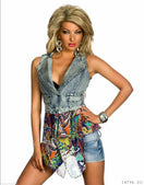 Zeige Bild AZAKA Paris Bohemian Boho Blusentop Jeansweste Hippie Nieten Zipfel Gr.36/38 2