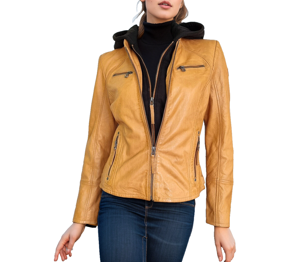 Gipsy Mauritius Lederjacke mit Sweat Hoodie Bikerjacke karamell Gr. L36-38