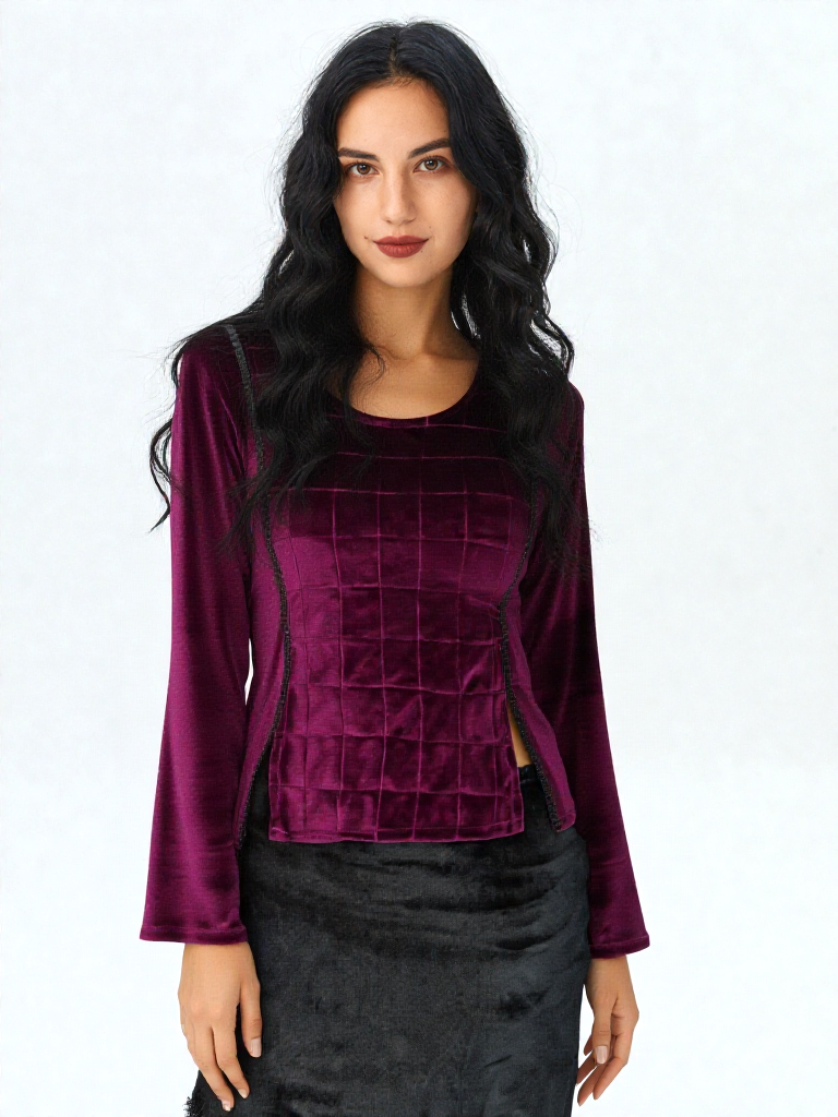 Samtshirt bordeau Longsleeve Gothic Mittelalter Witch Gr. 34/36 kleine 38