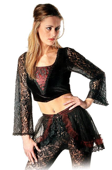 Bäres Kurztop SamtSpitze Gothic Punk Victorian schwarz-rot  Gr.34-38