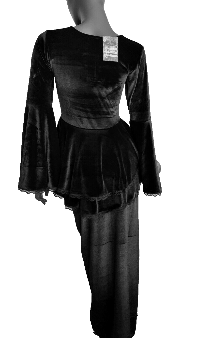 SamtTunika  Gothic  Witch Medieval Victorian schwarz-lila Larp Gr.34-38