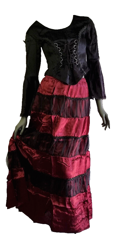 Maxirock Gothic Victorian Punk Larp Tüll Stufenrock bordeaux Gr.36-42 freesize