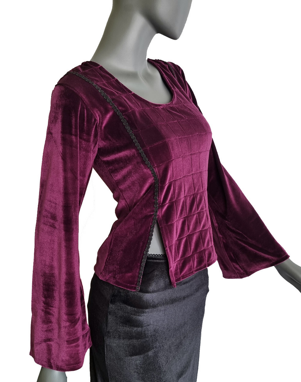 Samtshirt bordeau Longsleeve Gothic Mittelalter Witch Gr. 34/36 kleine 38