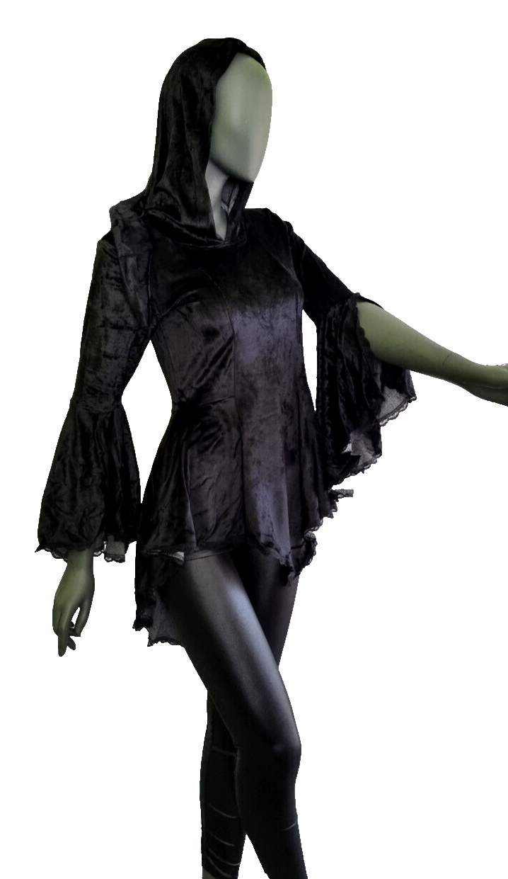 Gugel Samttunika schwarz Spitze Gothic Punk Medieval Gr.36/38