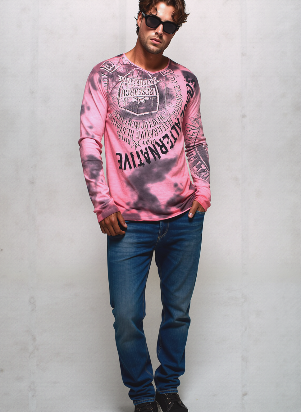 Rusty Neal Herren T-Shirt Longsleeve rosa Farbverlauf Gr.XL,2XL,3XL