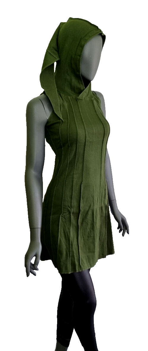 Gugel Longshirt Kleid Medieval Pixie Boho grün Gr.38/40